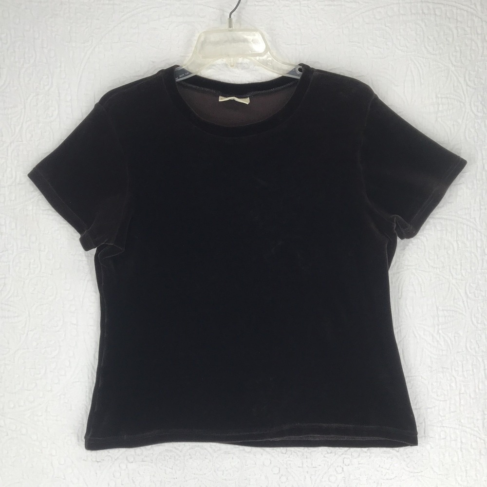 Kathy Ireland Velvet Top Size L (Approx.) Short Sleeve Mock Neck Burgundy